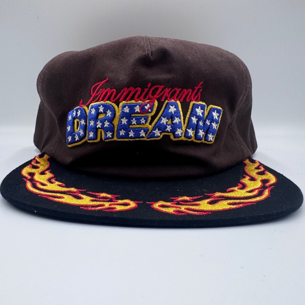 Kids of Immigrants Immigrant Dream Flame Hat Brown Black Embroidered Snapback